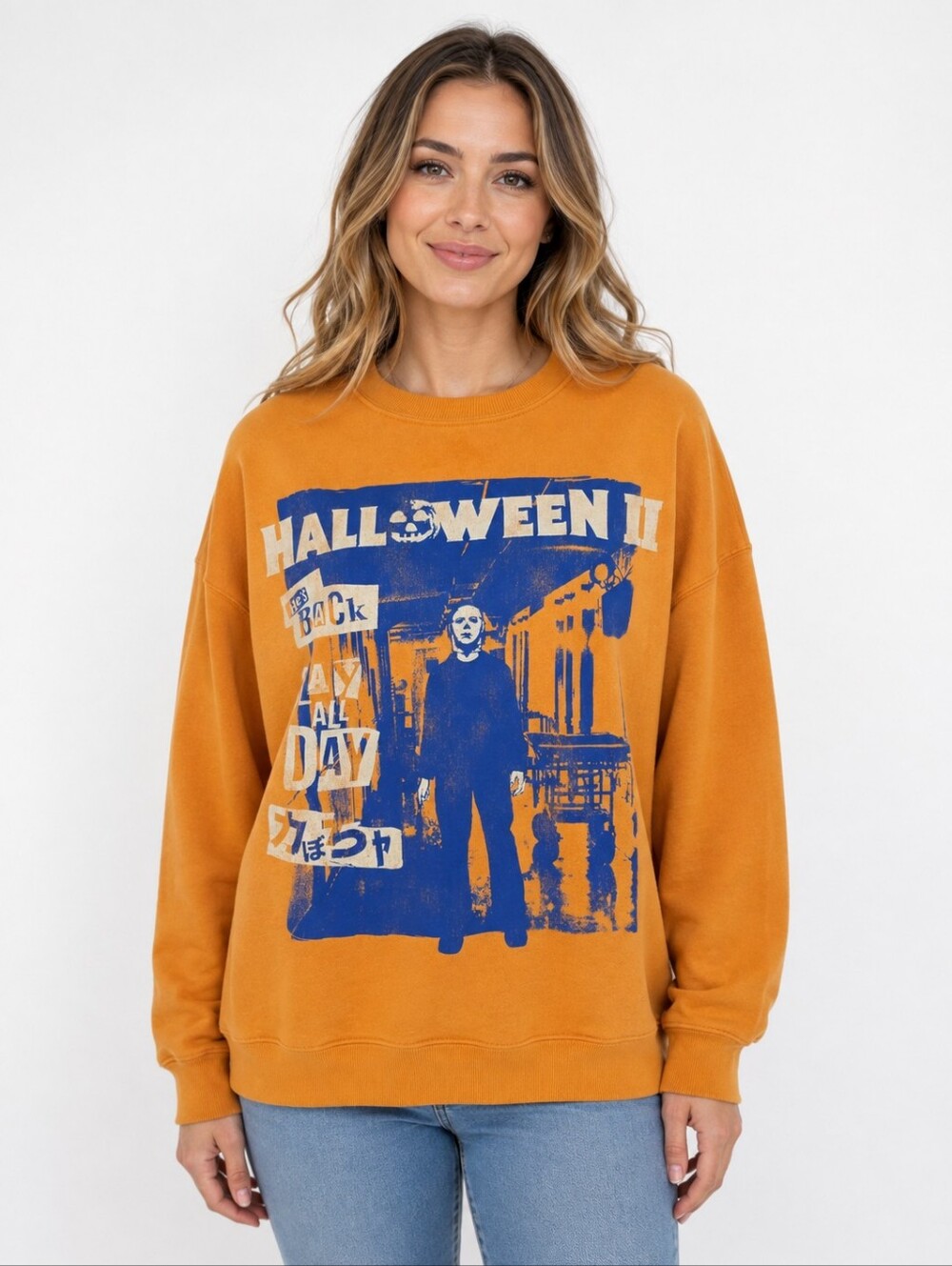 Halloween II Michael Myers Sweatshirt Womens L Orange Horror Movie Graphic